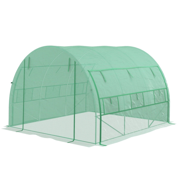 Outsunny Polytunnel Greenhouse Walk-in Grow House Tent with Roll-up Sidewalls, Zipped Door and 6 Windows, 3x3x2m Green