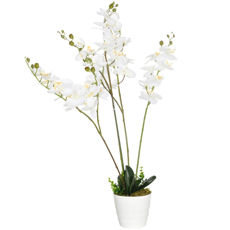 HOMCOM Artificial Orchid Plant in Pot, Artificial Flowers Fake Orchid Phalaenopsis for Home Decor Wedding, 17x17x14cm, White