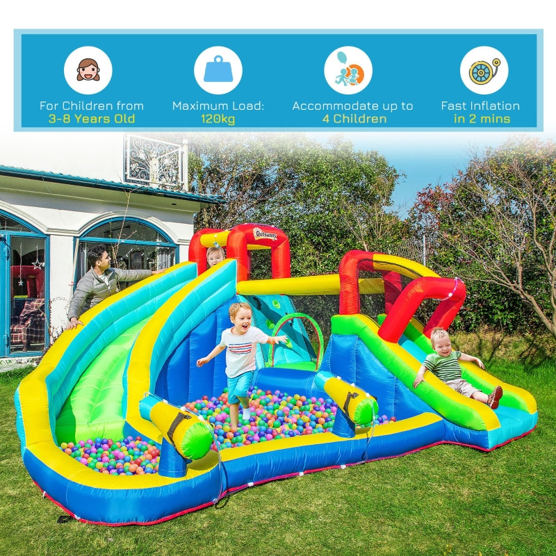 Outsunny 5 in 1 Kids Bounce Castle Extra Large Inflatable House Trampoline Slide Water Pool Water Gun Climbing Wall for Kids Age 3-8, 3.85x3.65x2m