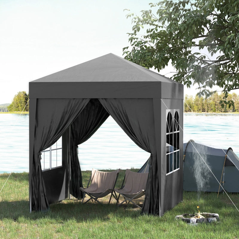 Outsunny 2x2m Garden Pop Up Gazebo Shelter Canopy w/ Removable Walls and Carrying Bag for Party and Camping, Black