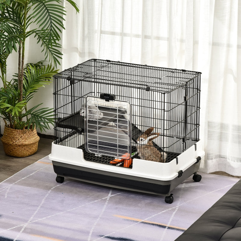 PawHut Small Animal Steel Wire Rabbit Cage Pet Play House  W/ Waste Tray Black