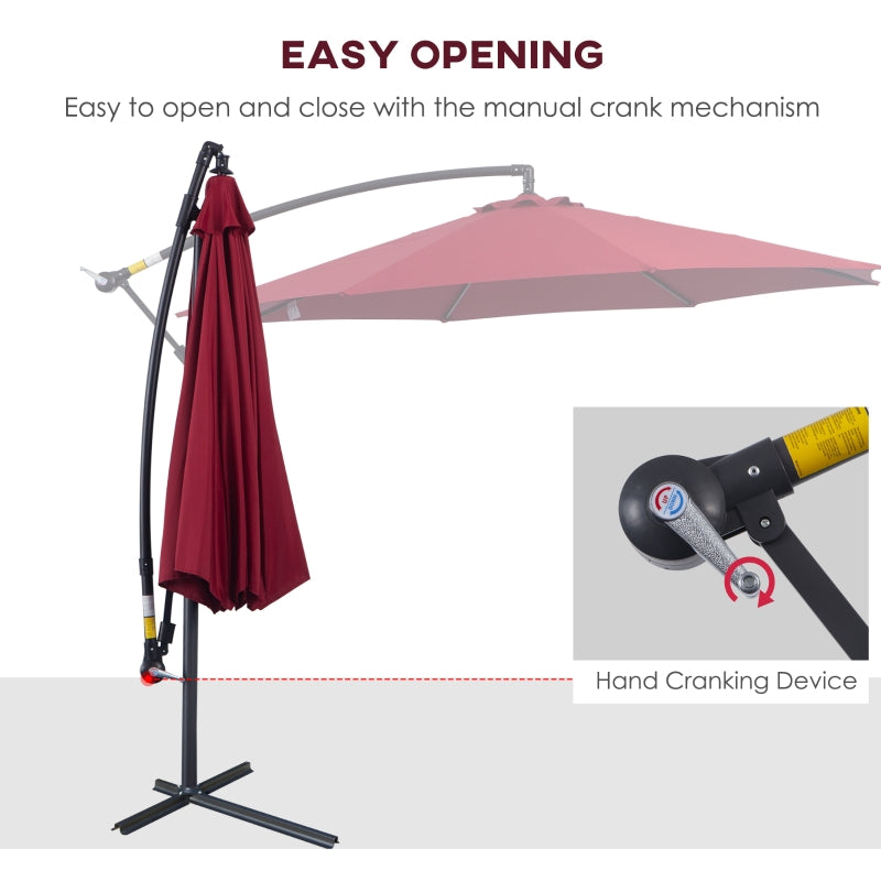 Outsunny 3 meter Cantilever Umbrella Garden Banana Parasol Patio Hanging Sun Shade Wine Red