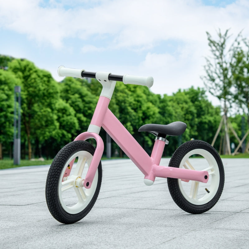 AIYAPLAY 12" Kids Balance Bike, No Pedal Training Bike for Children with Adjustable Seat, 360° Rotation Handlebars - Pink