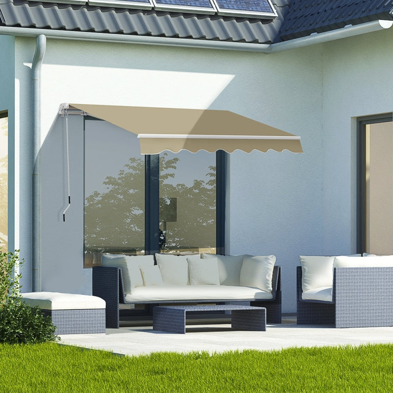 Outsunny 2.5x2 m Manual Retractable Awning-Beige Canopy/White Frame