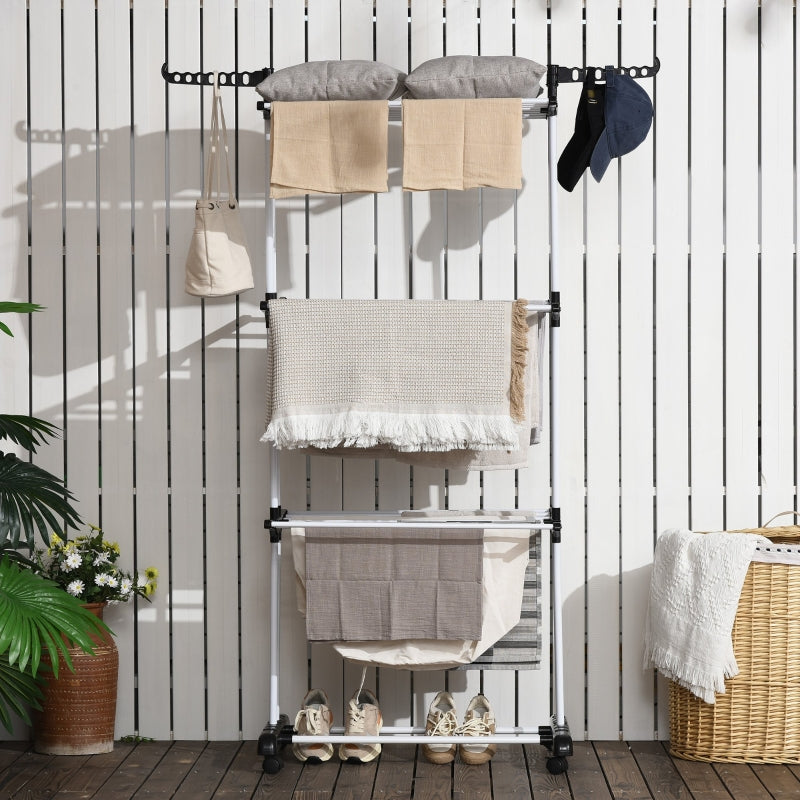 HOMCOM Foldable Clothes Drying Rack, 4-Tier Steel Garment Laundry Rack with Castors for Indoor and Outdoor Use, Black