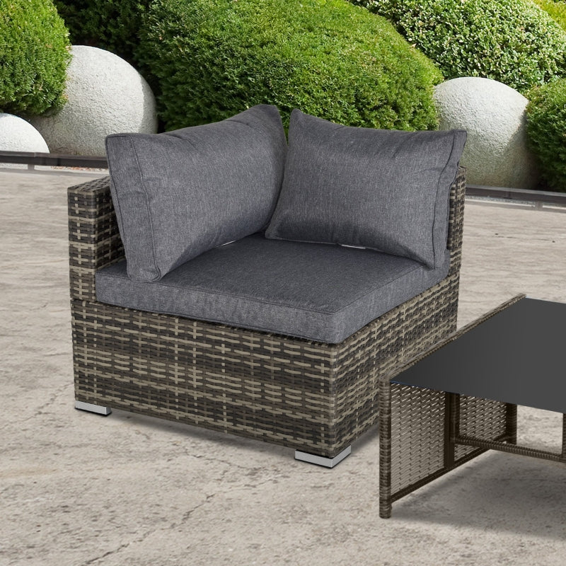 Outsunny PE Rattan Wicker Corner Sofa Garden Furniture Single Sofa Chair w/ Cushions, Deep Grey