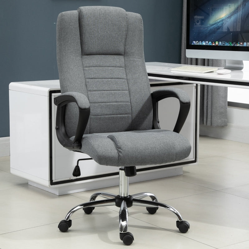 Vinsetto High Back Office Chair 360° Swivel Chair Adjustable Height Tilt Function Linen Deep Grey 62W x 62D x 110-119H cm