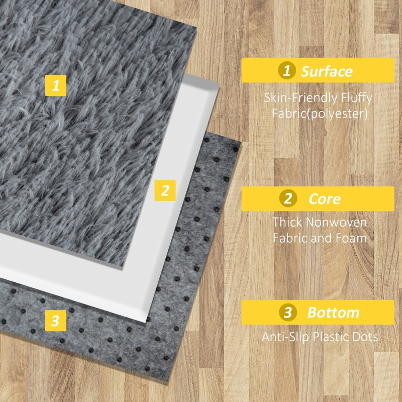 HOMCOM Grey Fluffy Rug, Shaggy Area Rugs Carpet for Living Room, Bedroom, Dining Room, 120x200 cm