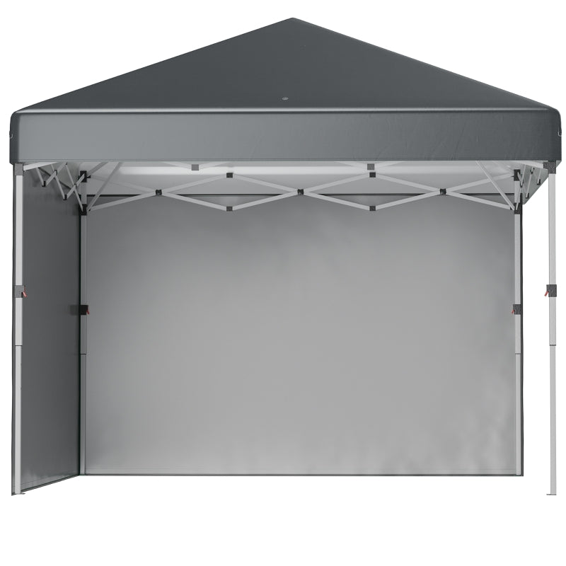 Outsunny 3 x 3 (M) Pop Up Gazebo with 2 Sidewalls, Leg Weight Bags and Carry Bag, Height Adjustable Party Tent Event Shelter for Garden, Dark Grey