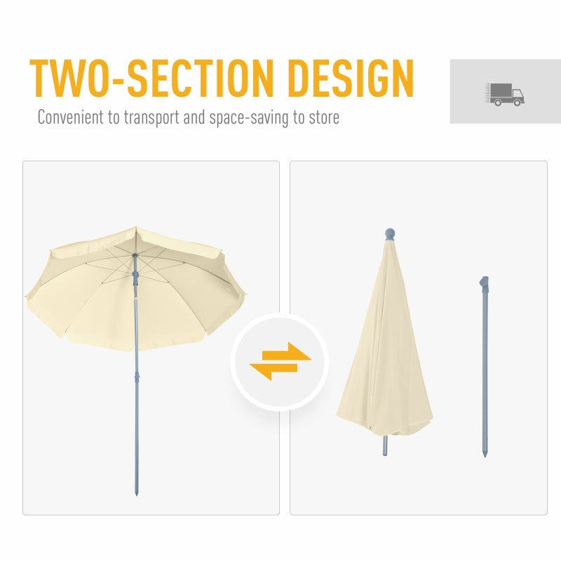 Outsunny 2.2M Tilt Beach Umbrella Parasol-Cream White