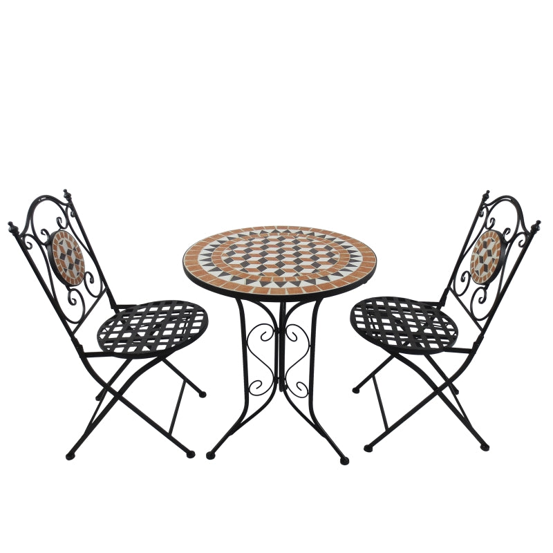 Outsunny 3 PCs Garden Mosaic Bistro Set Outdoor Patio 2 Folding Chairs & 1 Round Table  Outdoor Metal Furniture Vintage