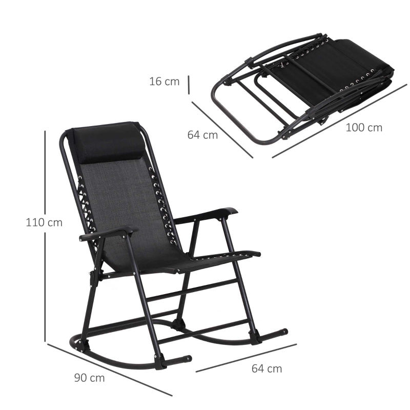 Outsunny Garden Rocking Chair Folding Outdoor Adjustable Rocker Zero-Gravity Seat with Headrest Camping Fishing Patio Deck - Black