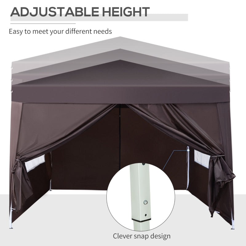 Outsunny 3 x 3 Meters Pop Up Water Resistant Gazebo Wedding Camping Party Tent Canopy Marquee - Coffee + Free Carry Bag + 2 walls 2 windows