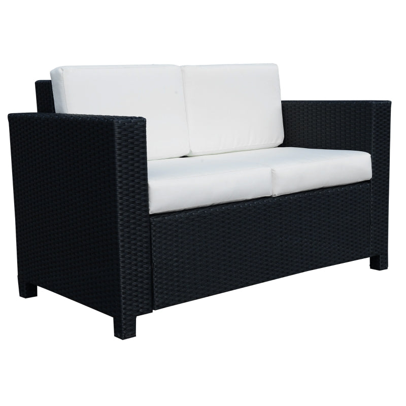 Outsunny Garden Rattan Sofa 2 Seater Outdoor Garden Wicker Weave Furniture Patio 2-Seater Double Couch Loveseat Black