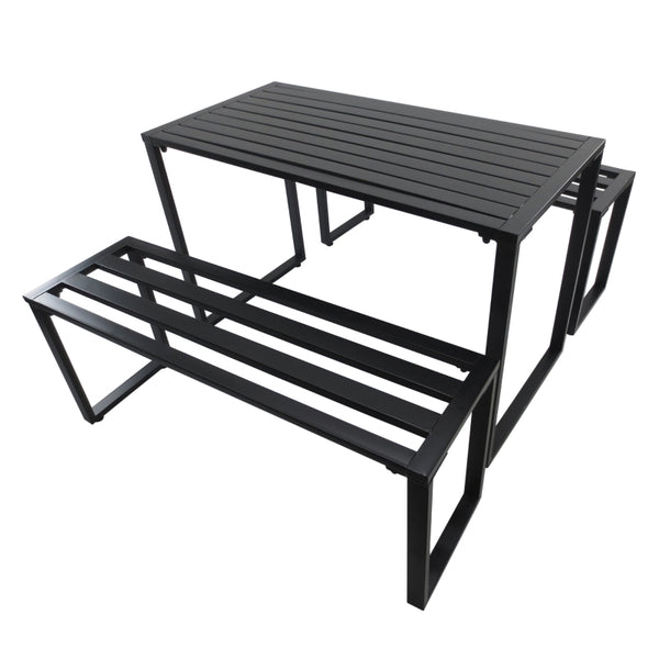 Outsunny 3Pcs Outdoor Dining Set Metal Beer Table Bench Patio Garden Yard Black