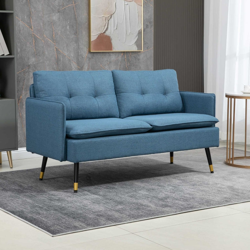 HOMCOM 2 Seater Sofas for Living Room, Fabric Couch, Button Tufted Love Seat with Cushions, Dark Blue