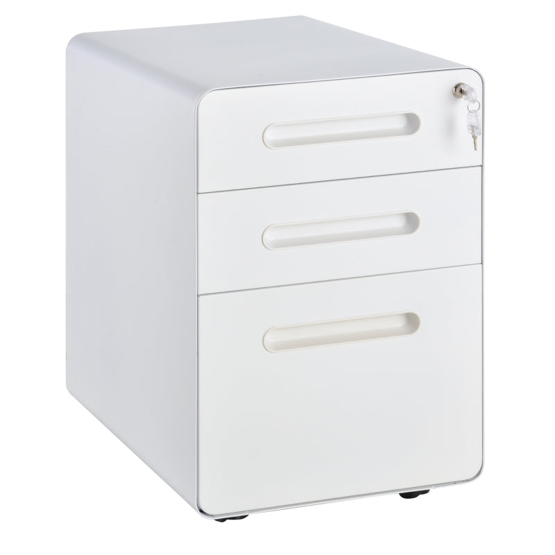 Vinsetto Fully Assembled 3-Drawer Mobile File Cabinet Lockable All-Metal Rolling Vertical File Cabinet White