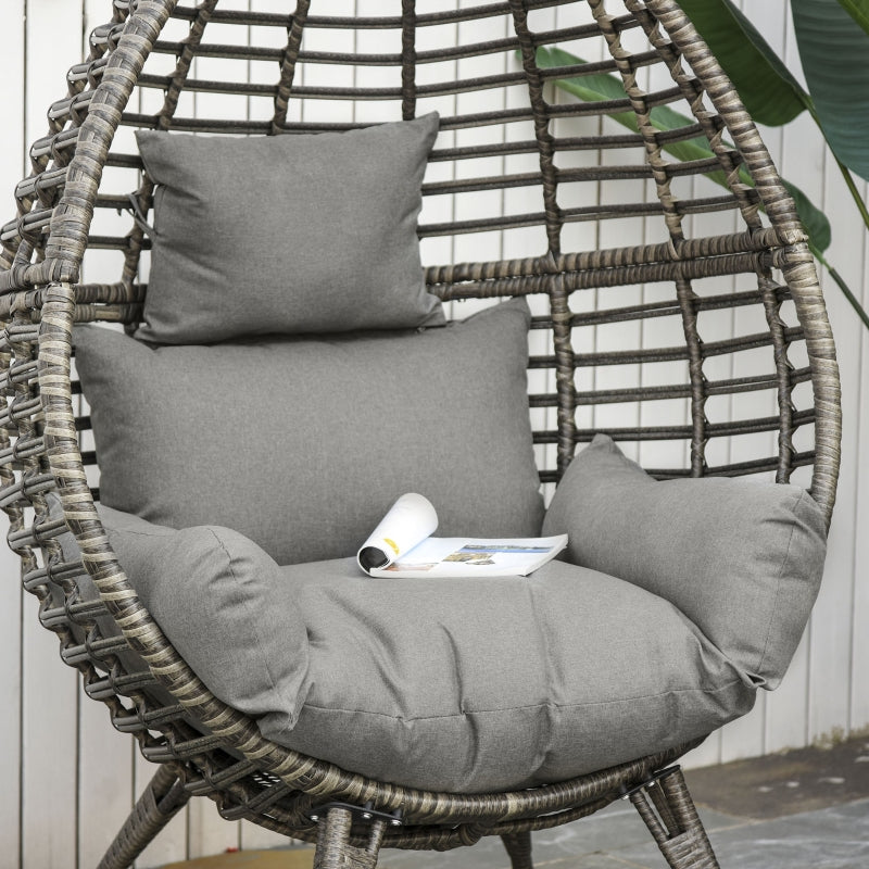 Outsunny Outdoor Indoor Rattan Egg Chair Wicker Weave Teardrop Chair with Cushion Grey