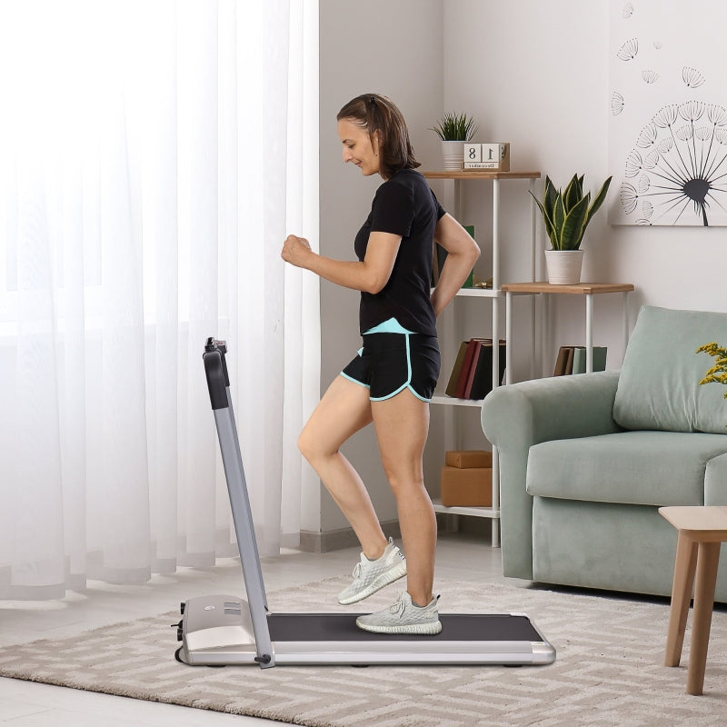 HOMCOM Folding Treadmill, 1-10km/h Electric Running Machine w/ Wheels, Safety Button, LCD Monitor, Phone Holder for Home