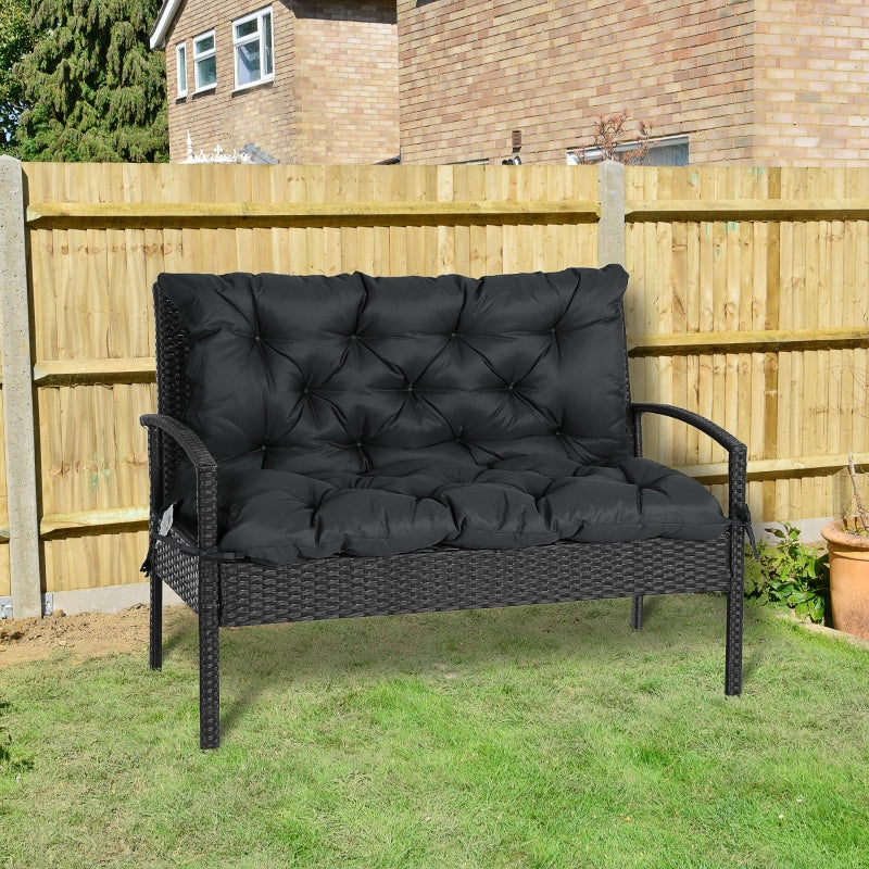 Outsunny 2 Seater Bench Cushion, Garden Chair Cushion with Back and Ties for Indoor and Outdoor Use, 98 x 100 cm, Black