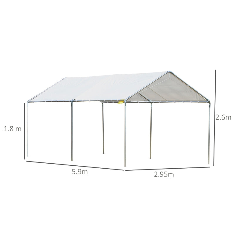 Outsunny 3 x 6m Heavy Duty Carport Garage Car Shelter Galvanized Steel Outdoor Open Canopy Tent Water UV Resistant Waterproof, White