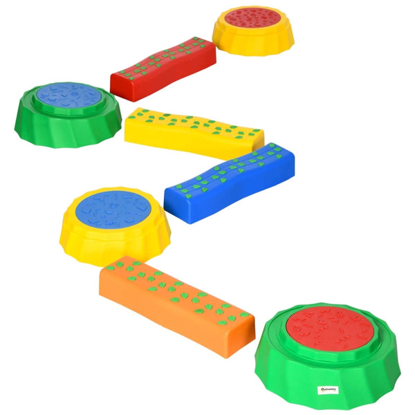 Outsunny 8pcs Kids Balance Beam, Balance Bridge with Non-slip Surface & Bottom, Stackable Stepping Stones for toddler, Strength Coordination Training