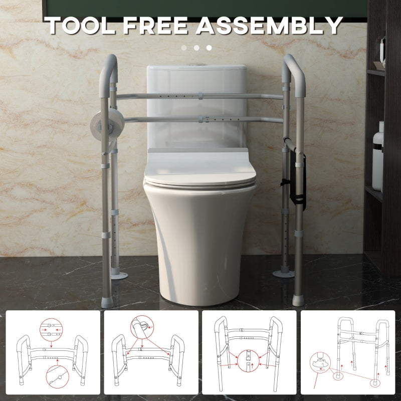 HOMCOM Free Standing Toilet Frame, Height & Width Adjustable Toilet Safety Frame w/ Arms, Additional Suction Cups, Handrail Grab Bar, 136kg Capacity