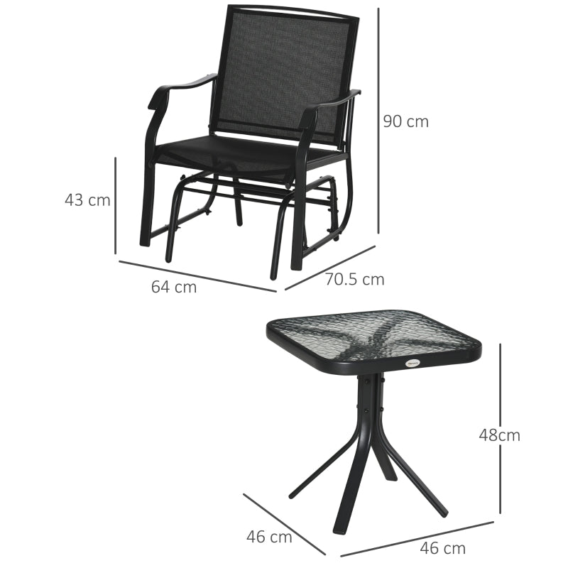 Outsunny Glider Rocking Chair & Table Set 2 Single Seaters Rocker Garden Swing Chair Patio Furniture Bistro Set