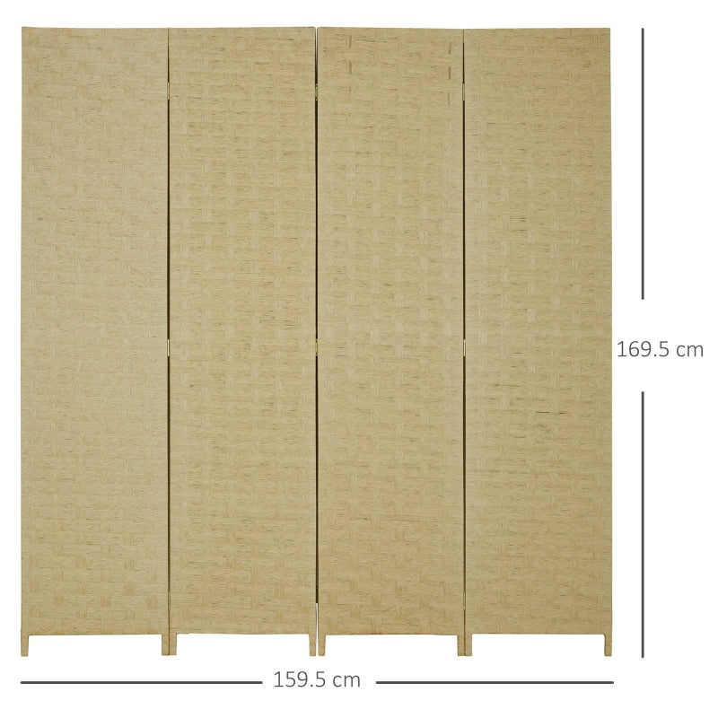 HOMCOM 4-Panel Room Dividers, Wave Fibre Freestanding Folding Privacy Screen Panels, Partition Wall Divider for Indoor Bedroom Office, 170 cm, Brown