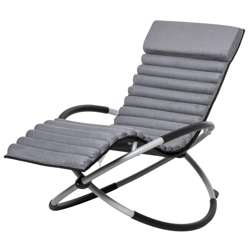 Outsunny Orbital Rocking Chair Folding Lounger Anti-drop with Mat Removable Design 2 in 1 145x74x86cm Black Grey