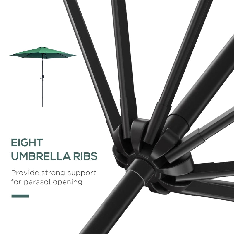 Outsunny 3(m) Tilting Parasol Garden Umbrellas, Outdoor Sun Shade with 8 Ribs, Tilt and Crank Handle for Balcony, Bench, Garden, Green