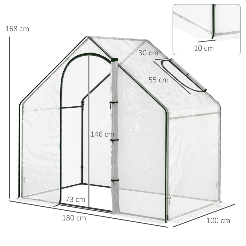 Outsunny Walk In PVC Greenhouse Garden Outdoor Flower Planter Steel Frame w/Zipped Door 180 x 100 x 168CM