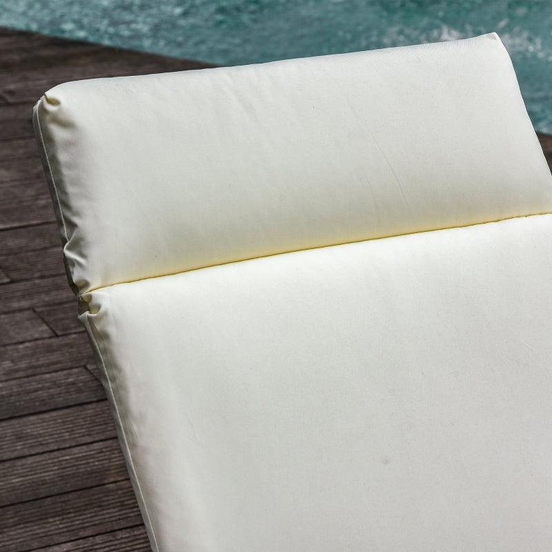 Outsunny Set of 2 Sun Lounger Cushion Non-Slip Seat Pads Garden Patio Reclining Chair for Indoor Outdoor, 196 x 55cm, Cream White