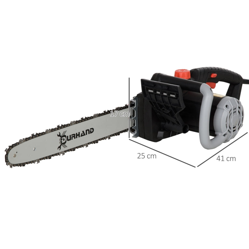 DURHAND 1600W Electric Chainsaw with Double Brake, Tool-Free Chain Tensioning, 40cm Guide Bar and Chain Power Saw to Cut Wood, Auto Chain Lubrication