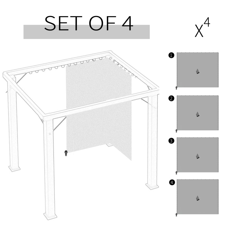 Outsunny 3 x 3(m) Universal Gazebo Sidewall Set with 4 Panels, Hooks/C-Rings Included for Pergolas & Cabanas, Light Grey