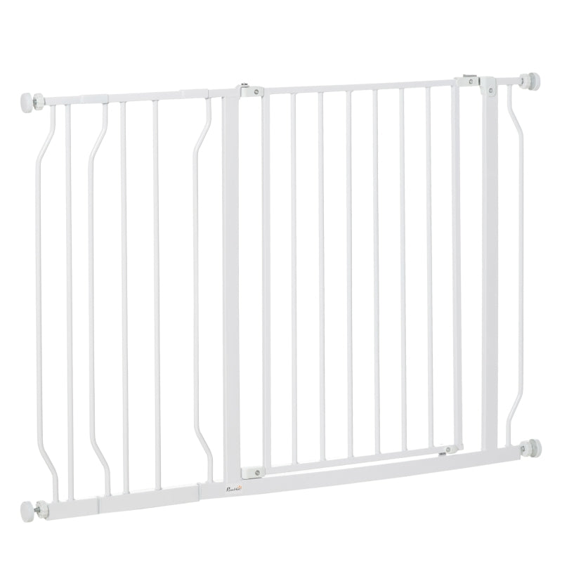 PawHut Wide Dog Safety Gate, with Door Pressure, for Doorways, Hallways, Staircases - White