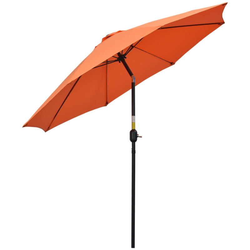 Outsunny 2.6M Patio Parasol Sun Umbrella, Tilt Shade Shelter Canopy with Crank 8 Ribs Aluminium Frame, Orange