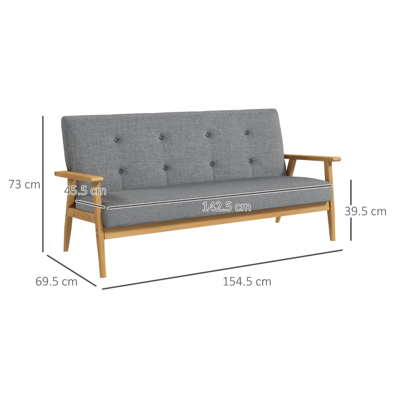 HOMCOM Modern 2-Seat Sofa Linen Fabric Upholstery Tufted Couch with Rubberwood Legs Dark Grey