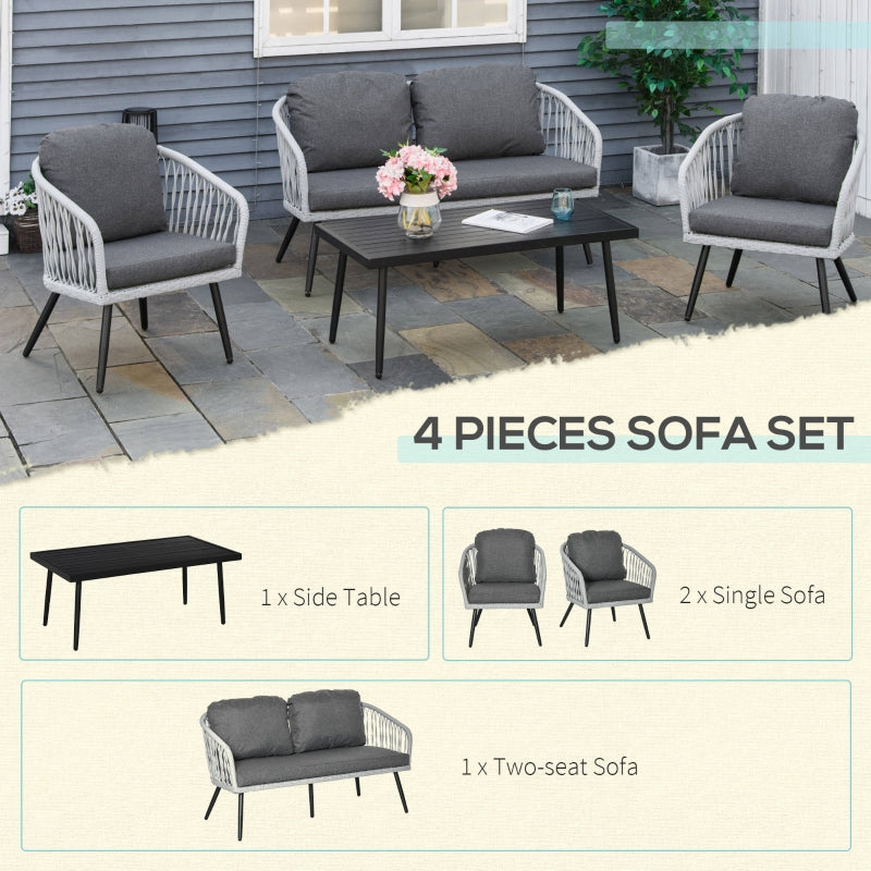 Outsunny 5-Seater Garden PE Rattan Sofa Set w/ Single Cushioned Sofas, Loveseat, Coffee Table and Adjustable Foot Pads, Grey