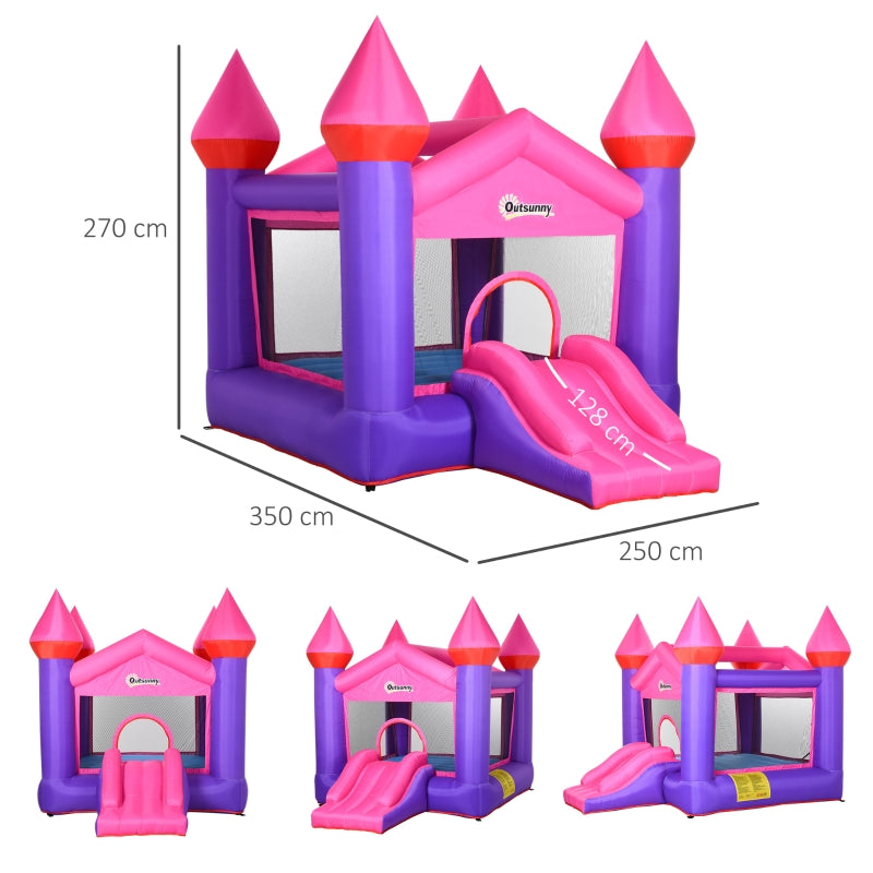 Outsunny Kids Bounce Castle House Inflatable Trampoline Slide 2 in 1 with Inflator for Kids Age 3-12 Multi-color 3.5 x 2.5 x 2.7m