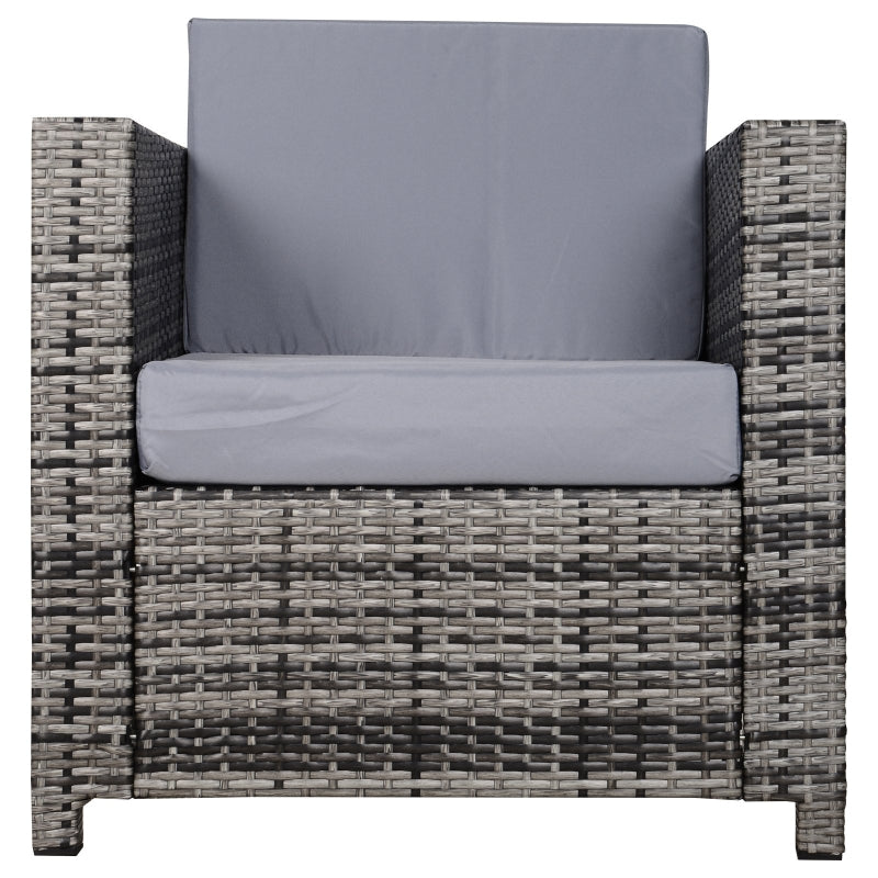 Outsunny 1 Seater Rattan Garden Chair All-Weather Wicker Weave Single Sofa Armchair with Fire Resistant Cushion - Grey