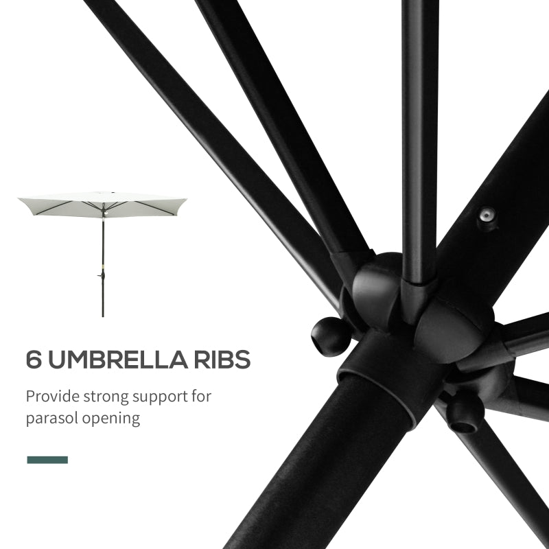 Outsunny 2 x 3m Garden Parasol Umbrella, Rectangular Market Umbrella Patio, Outdoor Table Umbrellas with Crank & Push Button Tilt, Cream White