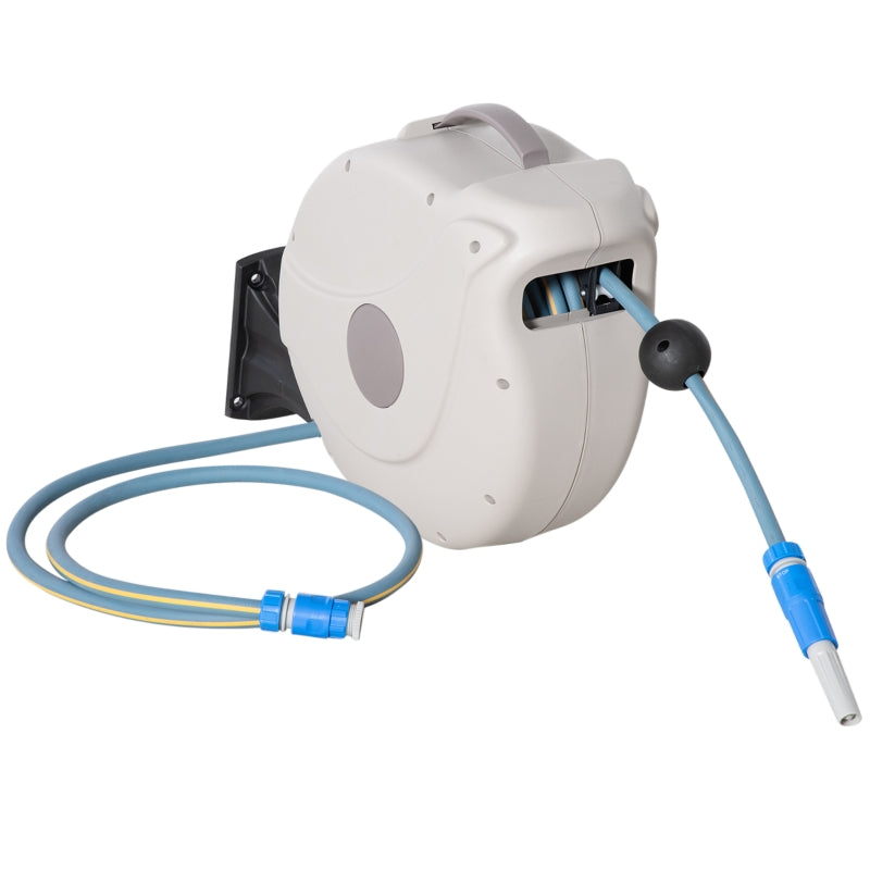 Outsunny Retractable Hose Reel w/ Any Length Lock, Auto Rewind Slow Return System, and 180° Swivel Wall Mounted Bracket, 20m+1.5m