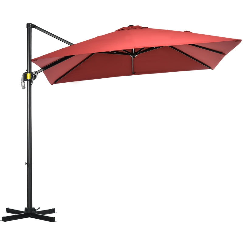 Outsunny 2.5x2.5m Patio Offset Parasol Umbrella Cantilever Hanging Aluminium Sun Shade Canopy Shelter 360°Rotation w/Crank Handle Cross Base Wine Red