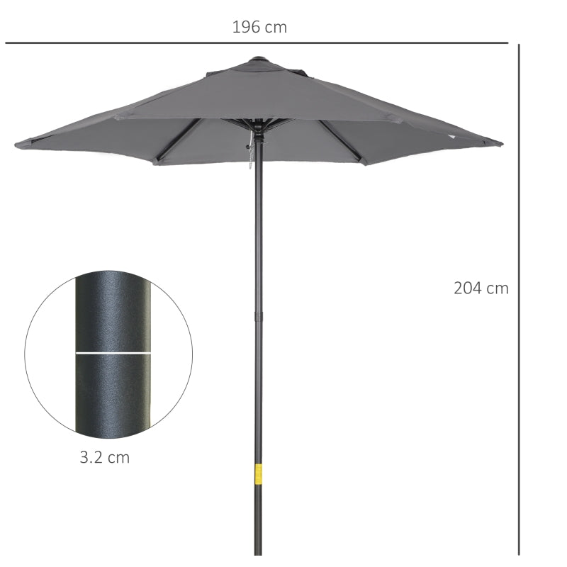 Outsunny 2m Patio Parasols Umbrellas, Outdoor Sun Shade with 6 Sturdy Ribs for Balcony, Bench, Garden, Dark Grey