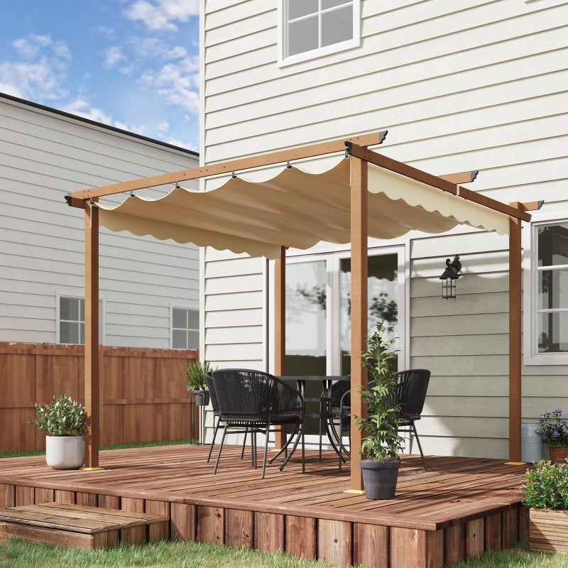 Outsunny 3 x 3 m Outdoor Pergola Canopy Patio Gazebo Sun Shelter with Retractable Roof Aluminium Frame for Garden, Khaki