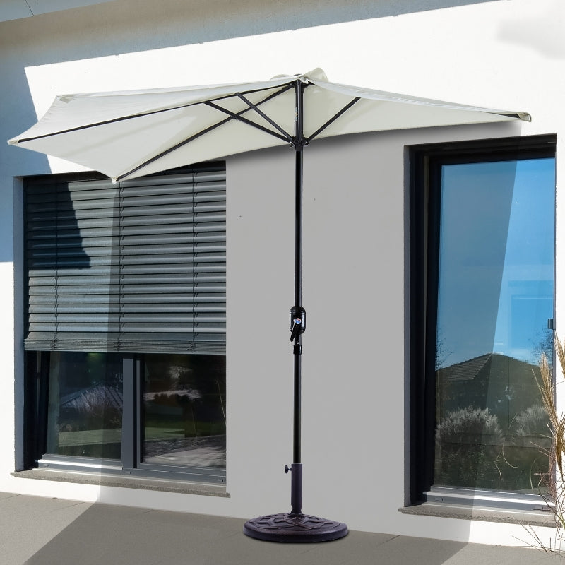 Outsunny 2.7m Balcony Half Parasol 5 Steel Ribs Construction Garden Outdoor Umbrella Cream White