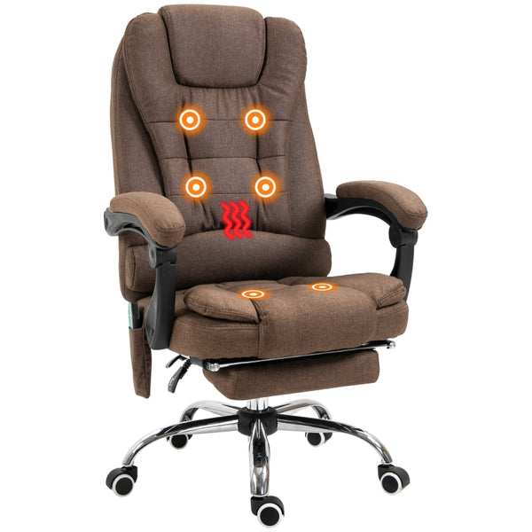 Vinsetto Heated 6 Points Vibration Massage Executive Office Chair Adjustable Swivel Ergonomic High Back Desk Chair Recliner with Footrest Brown