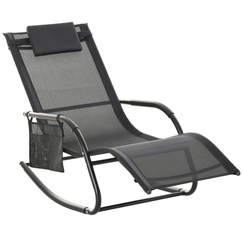 Outsunny Breathable Mesh Rocking Chair Patio Rocker Lounge for Indoor & Outdoor Recliner Seat w/ Removable Headrest for Garden and Patio Black