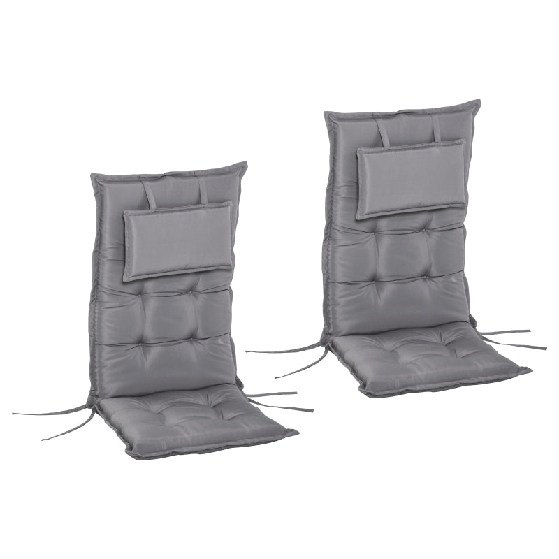 Outsunny Set of 2 Outdoor Chair Cushions, High Back Padded Patio Chair with Pillow for Indoor and Outdoor Use,20L x 50W x 9D cm Dark Grey